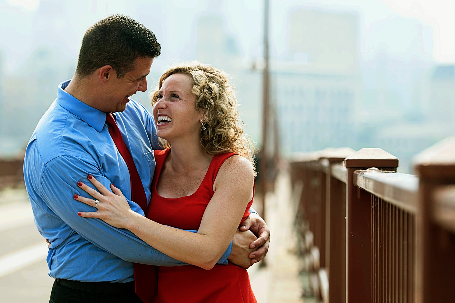 laughing engaged couple in Minneapolis