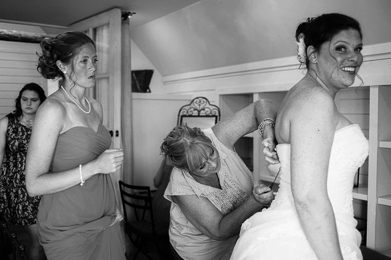 bride getting ready for her wedding at the Enchanted Barn in Wisconsin