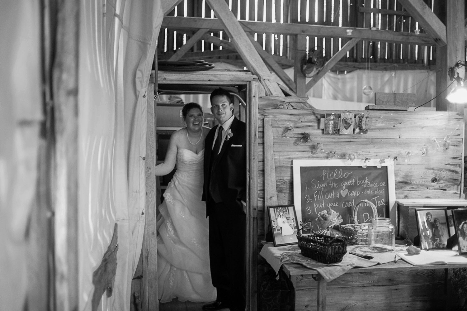 bride and groom coming into the reception at the Enchanted Barn