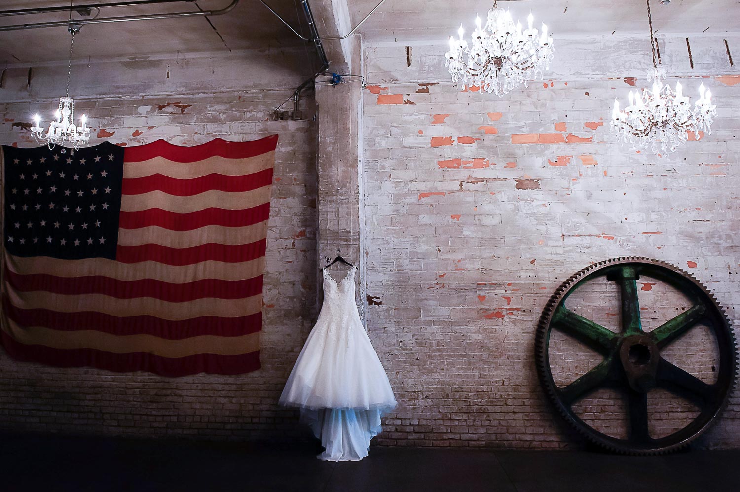 wedding dress hanging at Aria in Minneapolis