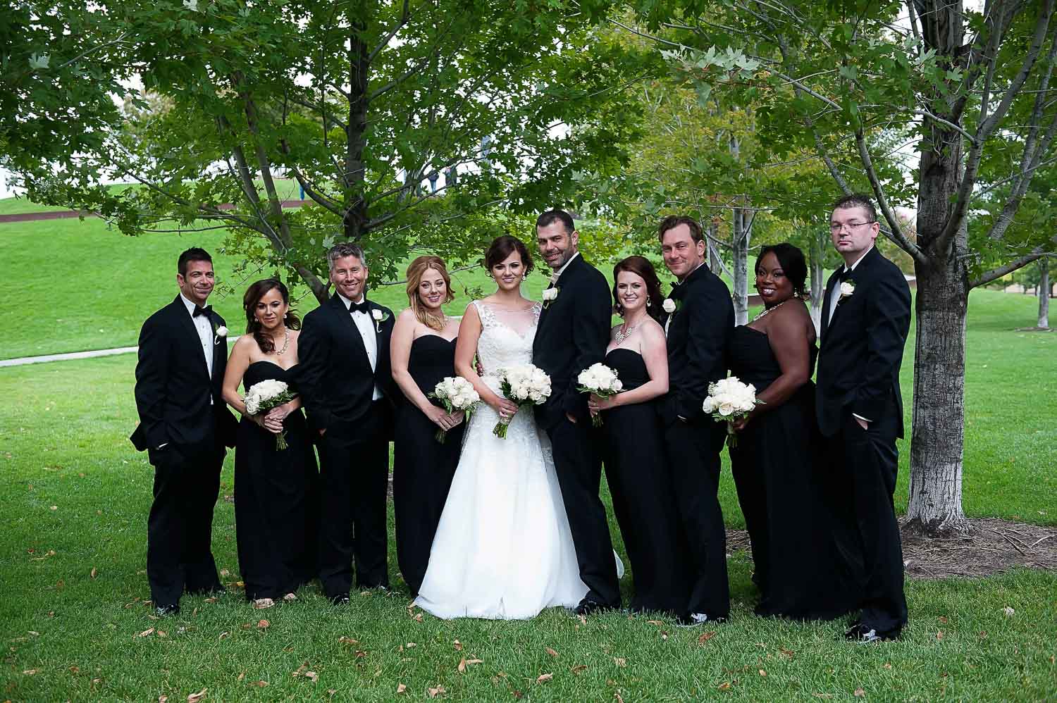 wedding party portrait in Minneapolis at Gold Medal Park