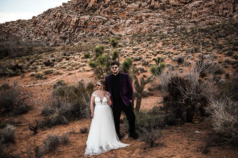 bride and groom at red rock canyon