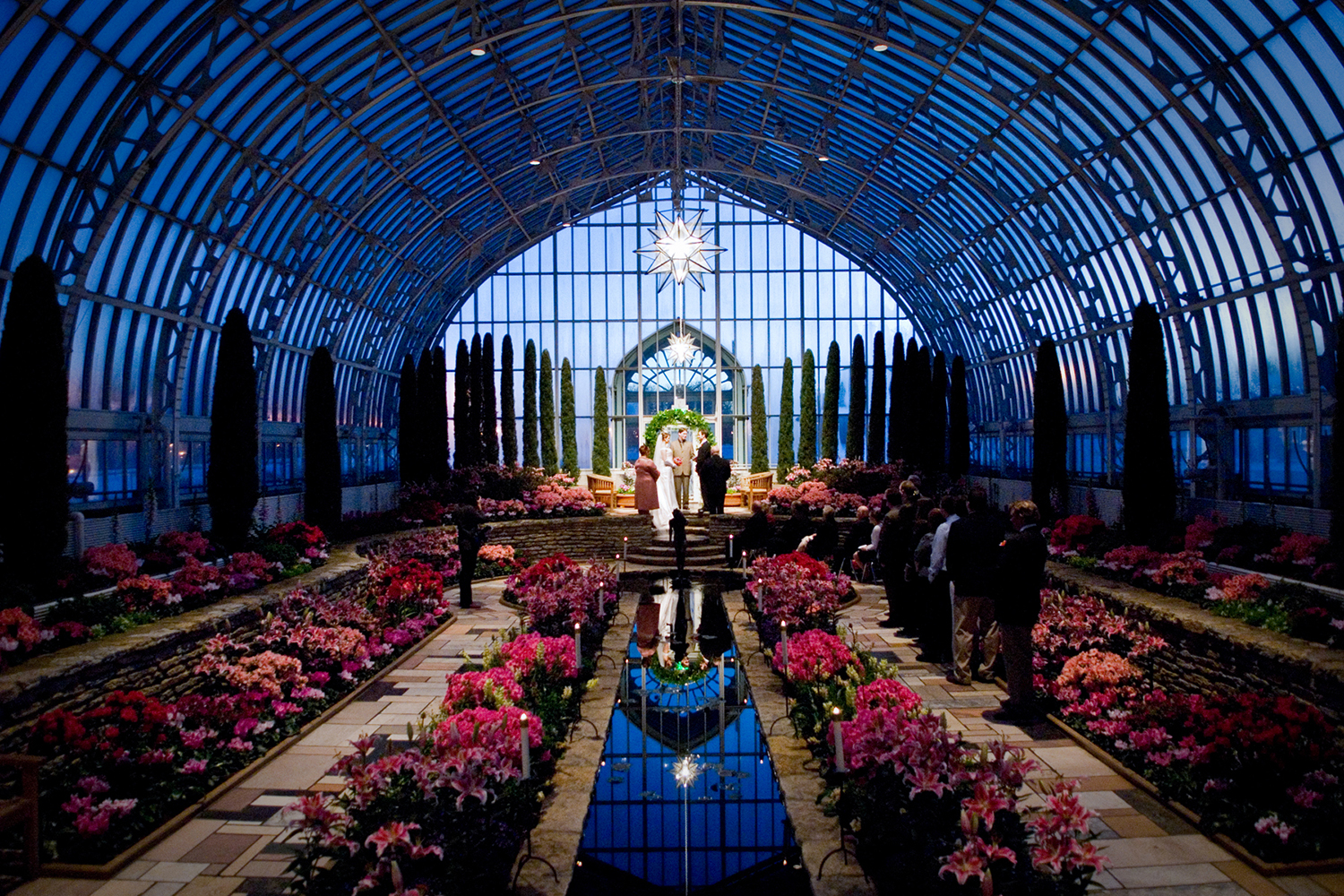 wedding in the sunken garden at como conservatory