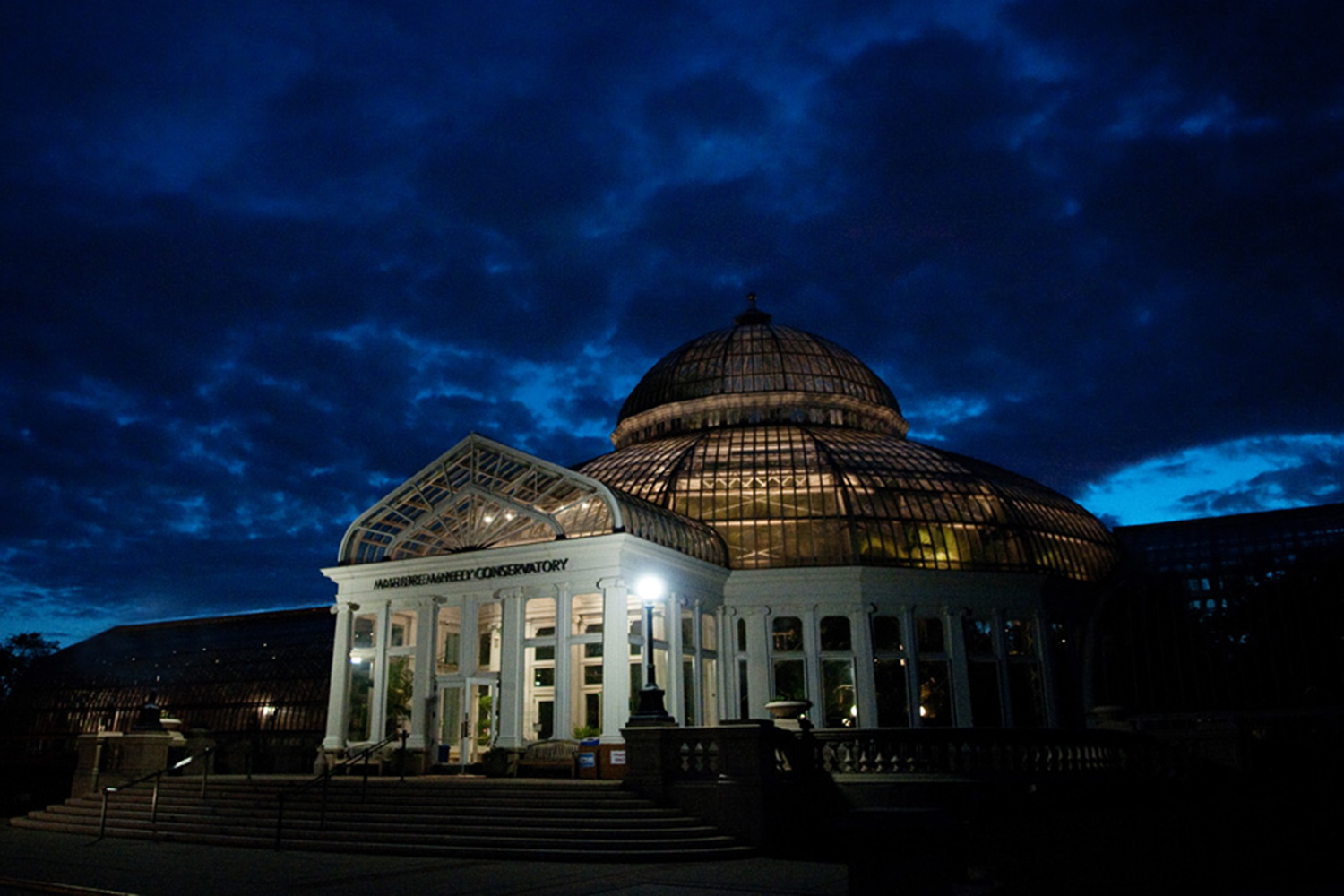 como park conservatory at night