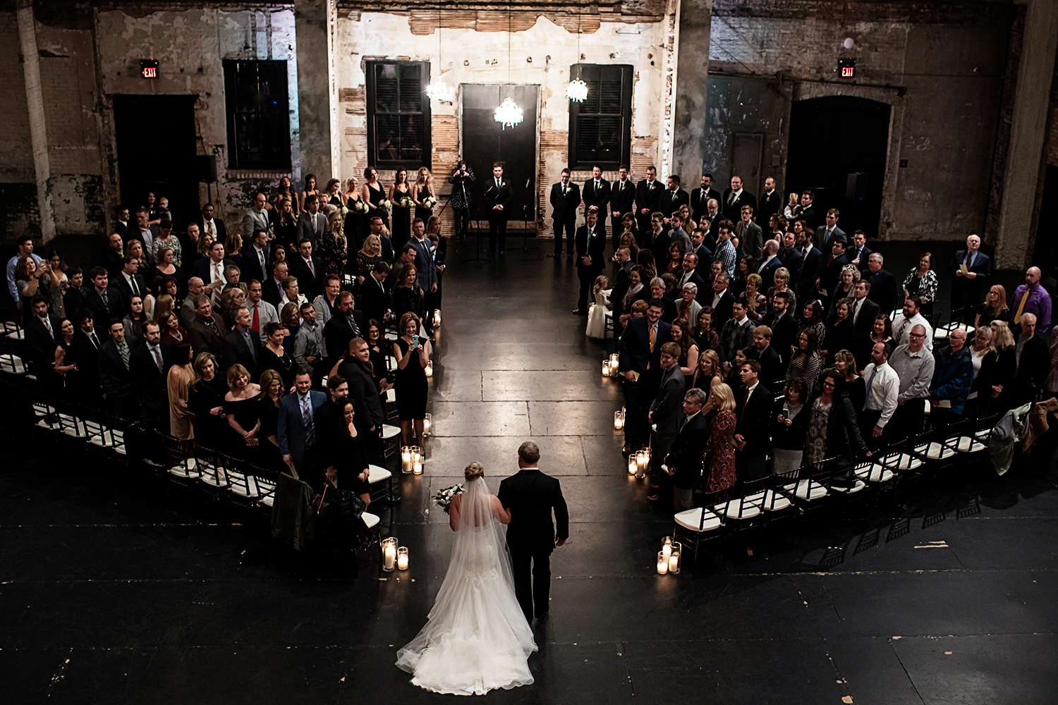 bride and dad walking down the aisle at Aria in minneapolis which is one of my 30 favorite venues