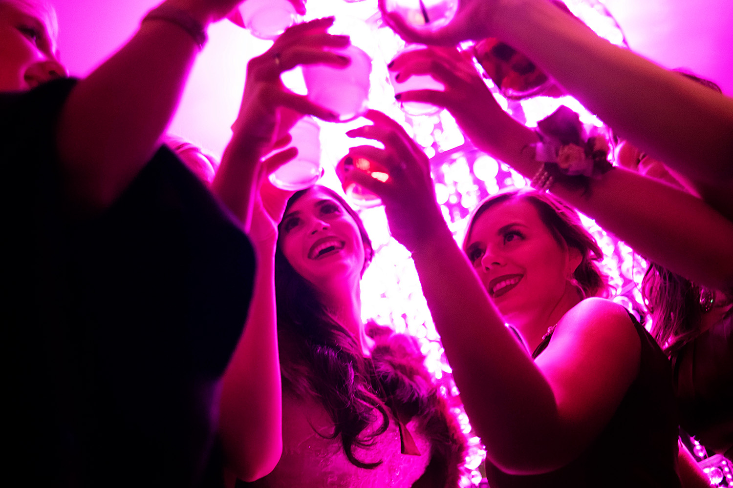 bride and bridesmaids toasting at the W Hotel in Minneapolis Minnesota