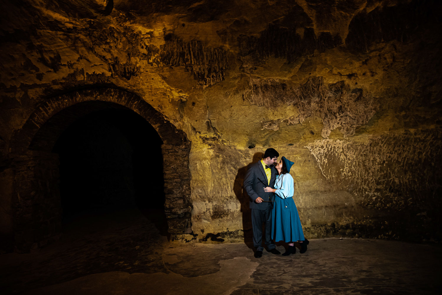 bride and groom at the Wabasha Caves