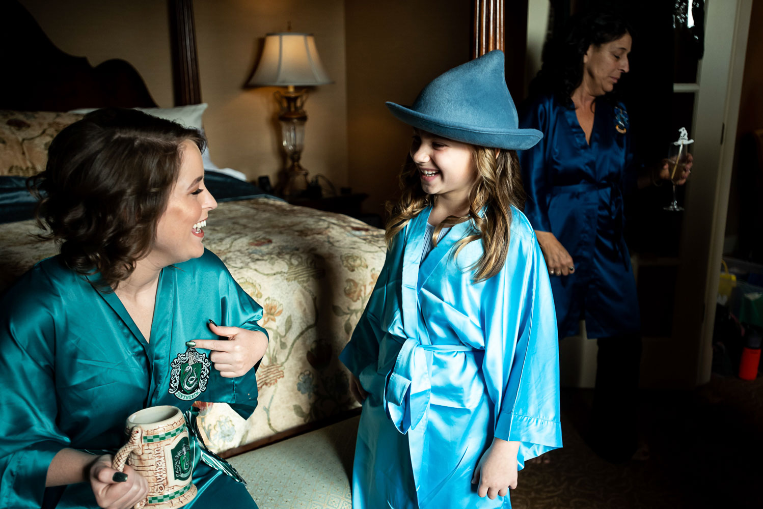 harry potter wedding with the bride dressed in Slytherin green
