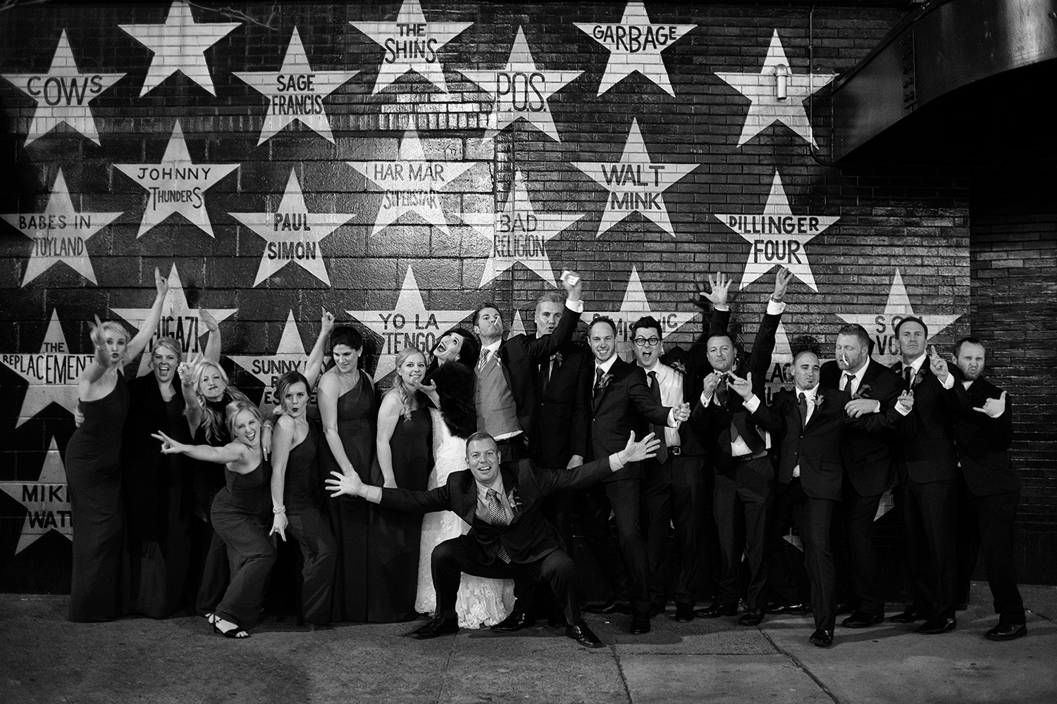 wedding party in front of First Avenue in Minneapolis