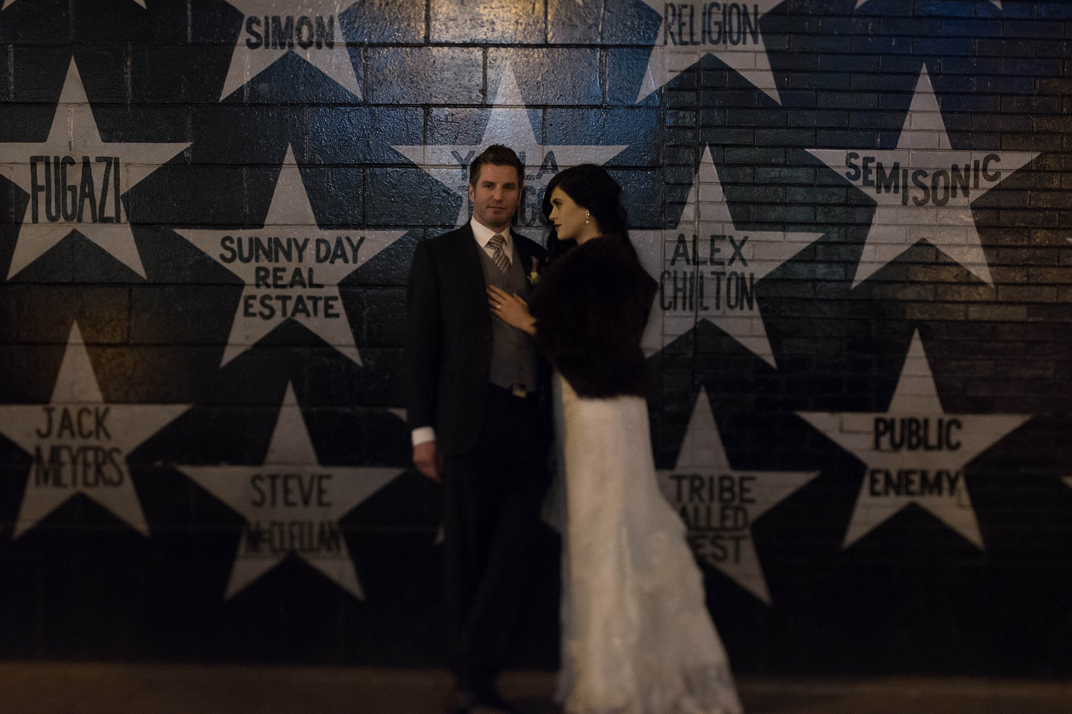 bride and groom at First Avenue in downtown Minneapolis