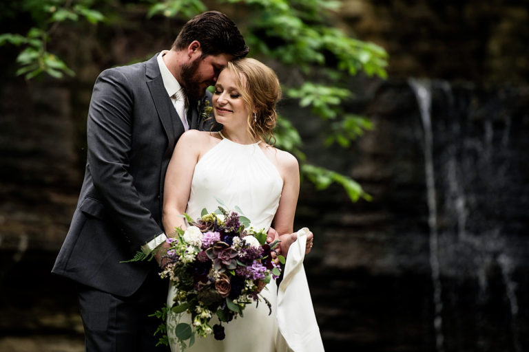 bride and groom at Hidden Falls in St. Paul Minnesota