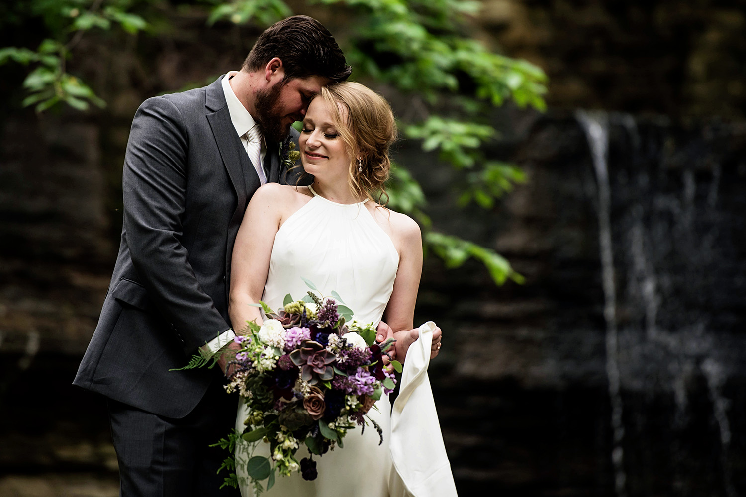 bride and groom at Hidden Falls in St. Paul Minnesota