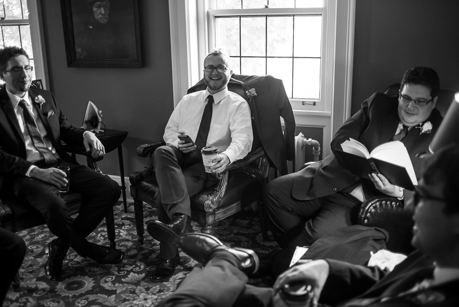 groom and groomsmen at the St Paul College Club