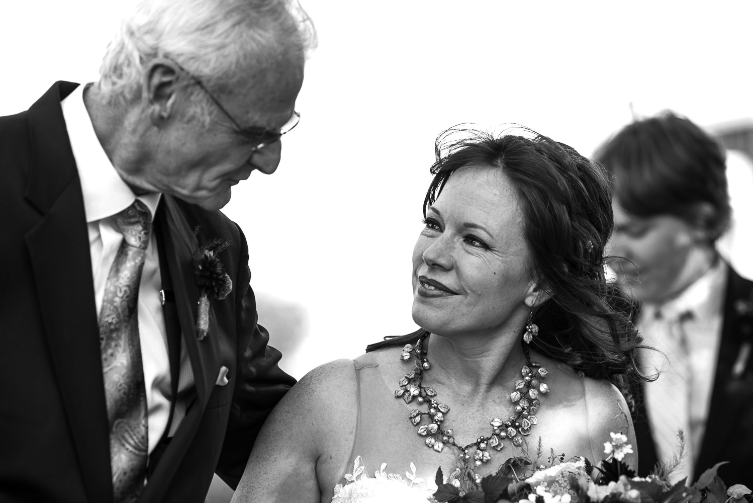 bride with her father before the wedding ceremony at Gold Medal Park in Minneapolis
