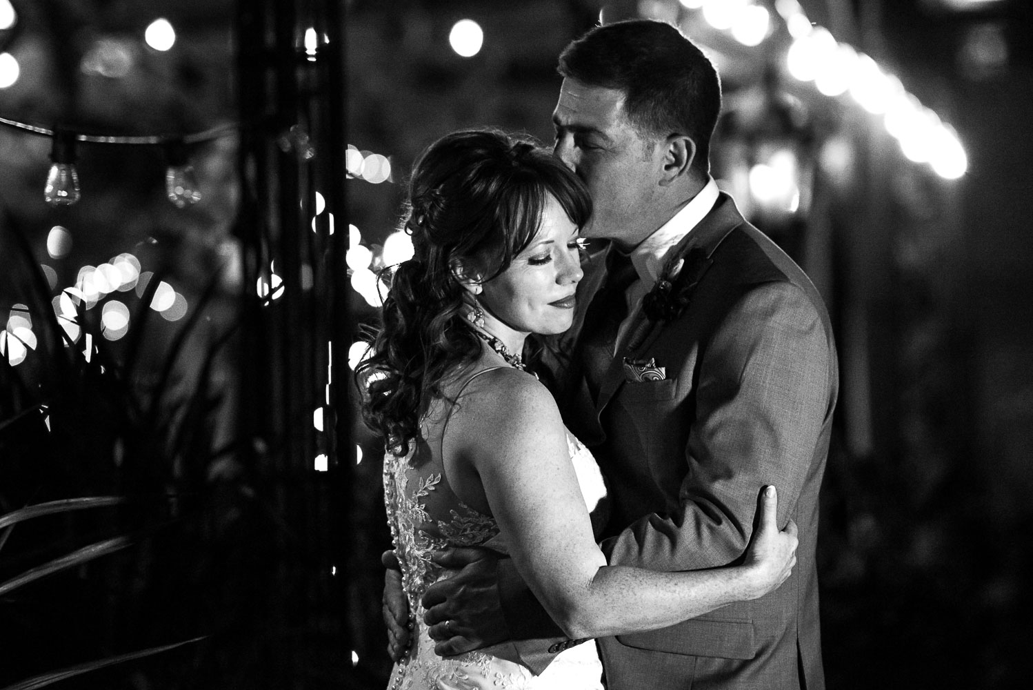 bride and groom on St Anthony Main in Minneapolis