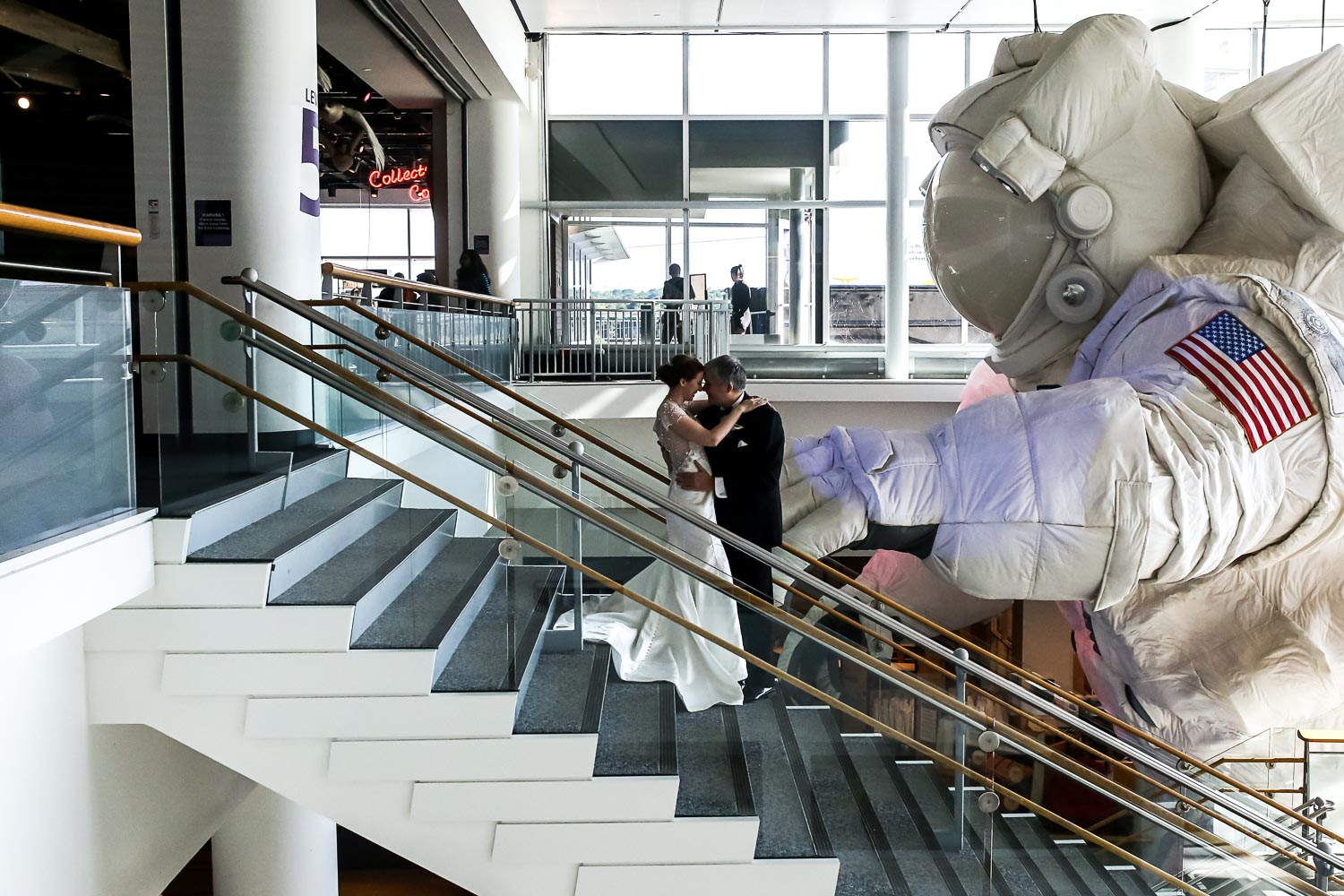 bride and groom at the Science Museum