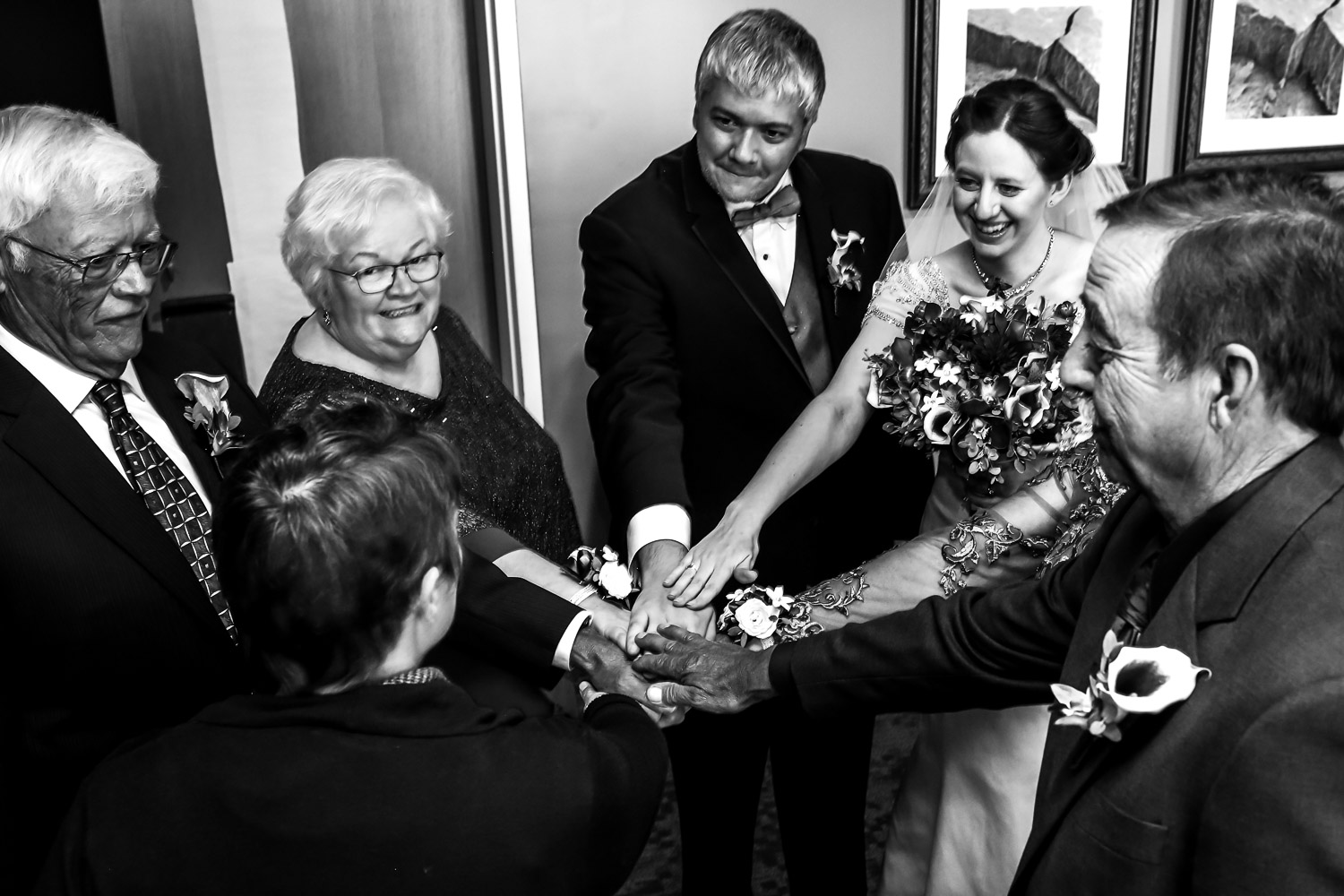 family getting ready for the wedding ceremony at the Science Museum