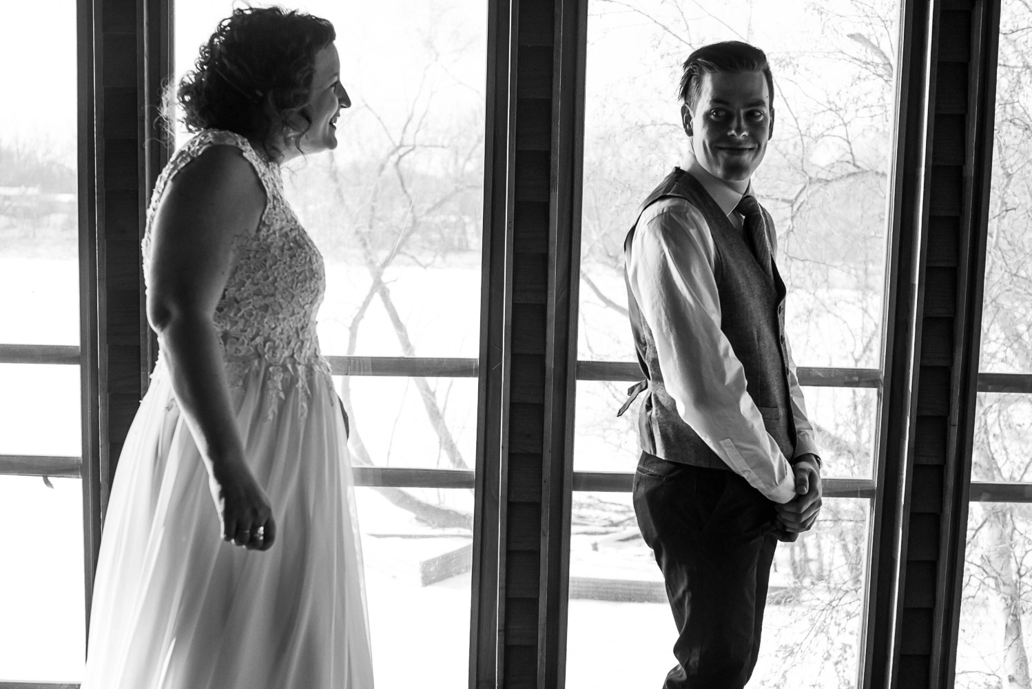bride and groom first look on their wedding day 