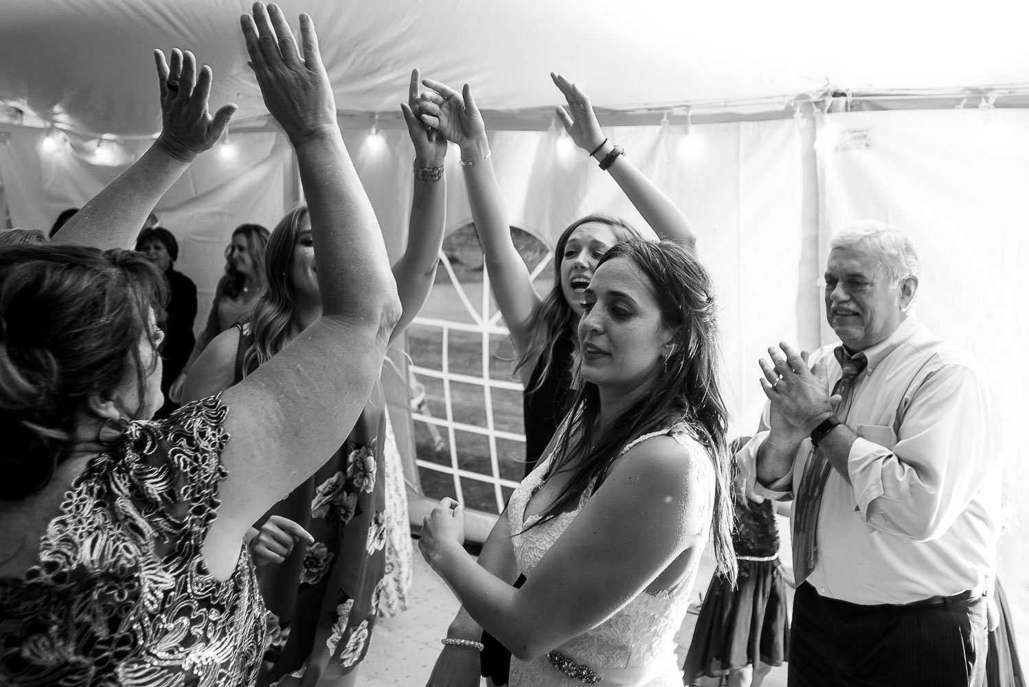 guests dancing at the wedding reception at the Winery at Sovereign Estate