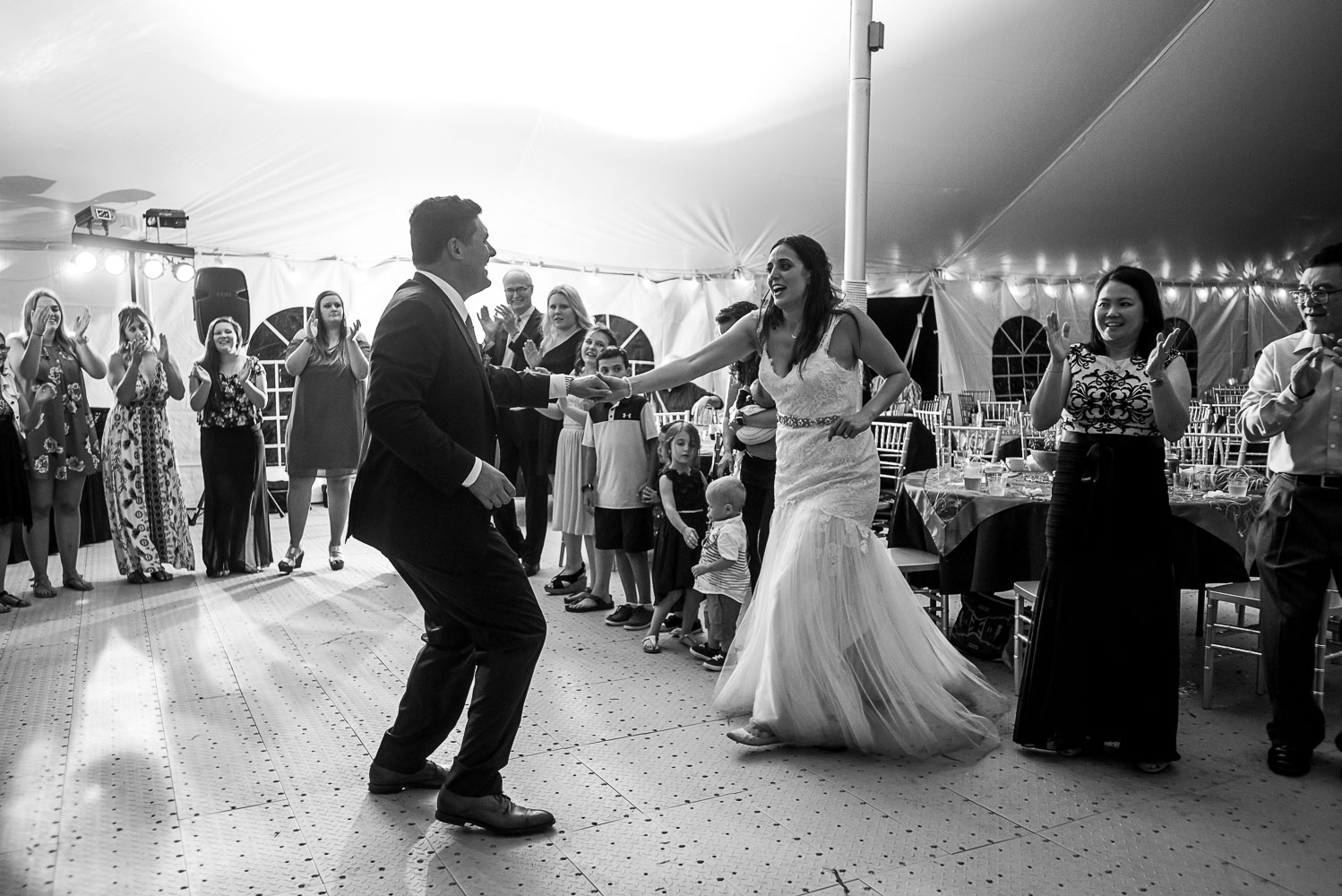 bride and groom dancing at the wedding reception at Winery at Sovereign Estate